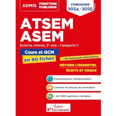Afbeelding van ATSEM ASEM CATEGORIE C COURS ET QCM EN 90 FICHES 2024 2025