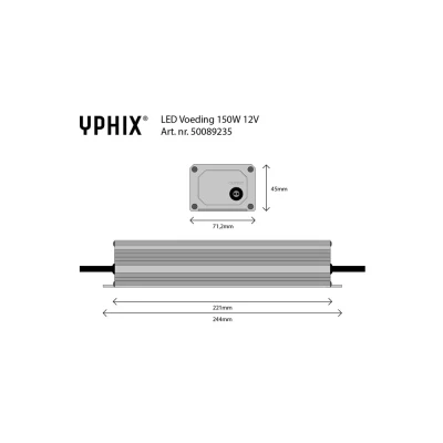 Afbeelding van Yphix Led Transformator 12v 12,5a Max. 150w Ip67 LEDdirect.nl