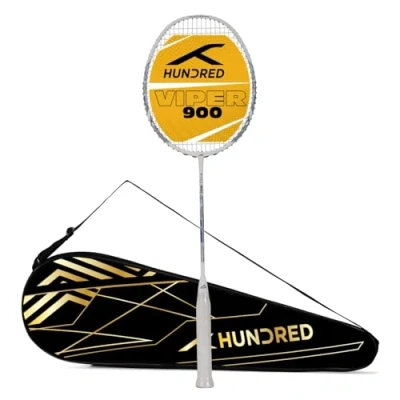 Afbeelding van Hundred Viper 900 koolstofvezel bespannen badmintonracket met volledige rackethoes (wit/blauw) Voor gemiddelde spelers 79 gram Maximale snaarspanning 32 lbs