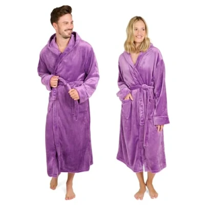 Afbeelding van Blumtal Badjas Unisex Dames en Heren Fleece met Capuchon Zakken Lila Maat XL