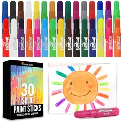 Afbeelding van Set van 30 Stevige plakkaatverf sticks voor kinderen CE gecertificeerde Kids Art Kit verf papier, glas, karton, pot, enz.