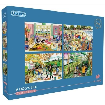 Afbeelding van Gibsons puzzel 4 x 500 stukjes &quot;A Dog&#039;s Life&quot;