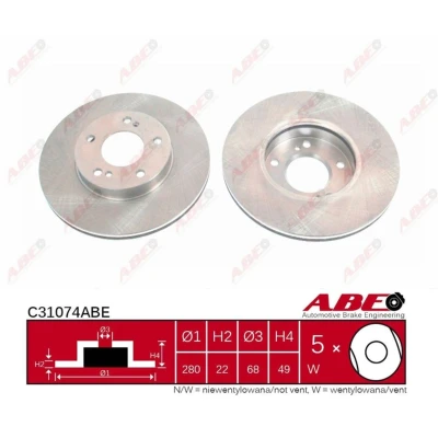 Afbeelding van ABE C31074ABE Remschijf Vooras 280 22 5 Geventileerd NISSAN: Almera 2 Limousine