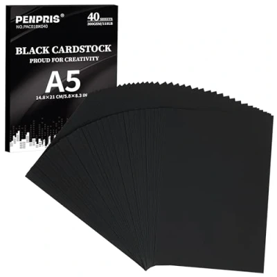 Afbeelding van Zwart karton 300 g/m² 40 vellen dik DIN A5 voor het maken van kaarten, uitnodigingen, ansichtkaarten, visitekaartjes PAC01BK040