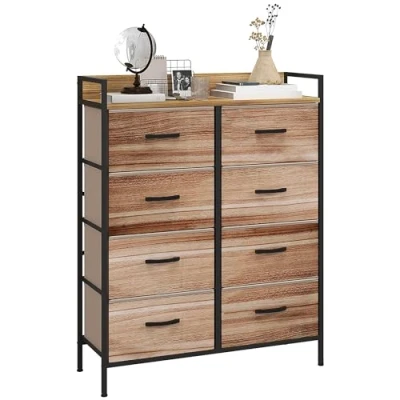 Afbeelding van HOMCOM Opbergkast, commode met 8 afneembare stoffen laden, bovenste plank en stalen frame, 79 x 29 101 cm, naturel zwart