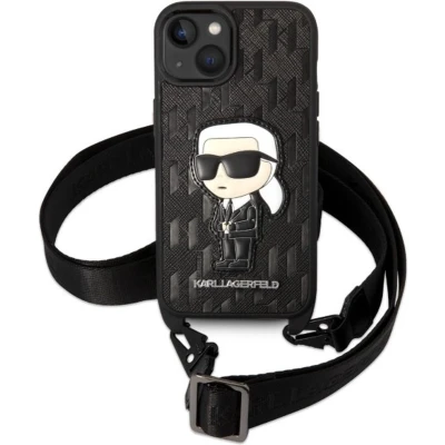 Afbeelding van Karl Lagerfeld KLHCP14SSTKMK iPhone 14 6.1 zwart/zwart hardcase Monogram Ikonik Patch