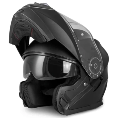 Afbeelding van VINZ Santos Systeemhelm met zonnevizier ECE 22.06 goedgekeurd Scooterhelm / Motorhelm Helm voor Motor Scooter Snorfiets Brommer Mat Zwart
