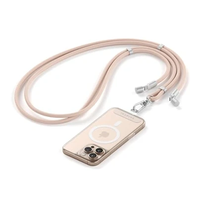 Afbeelding van SATECHI OntheGo™ Cordon Téléphone Portable USB C avec Charge Rapide 60W, Transfert de Données 480Mbps, Chaîne Ajustable 1,5 m Câble Tressé pour iPhone et Android Rose Désert