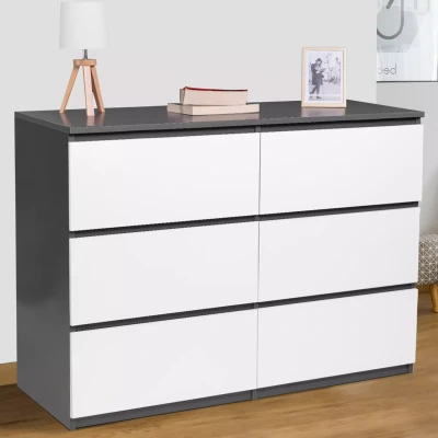 Image de Commode 6 tiroirs TOMI 110 cm bois blanc et gris