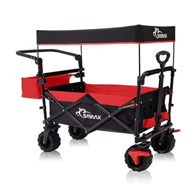 Afbeelding van Opvouwbare Bolderkar, Handkar, Offroad, met Dak, Zwart, Rood