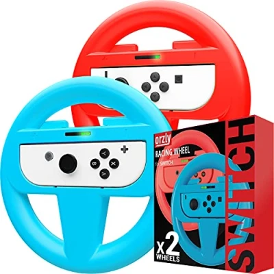 Afbeelding van Orzly 2 x stuurwielen voor Nintendo Switch 1 rood stuur + blauw Joy Cons controllers van de console (2017) Twin Pack