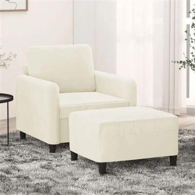 Image de vidaXL Fauteuil avec repose pied Crème 60 cm Velours3201172