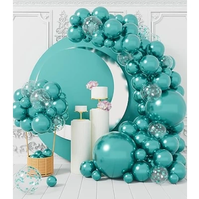 Afbeelding van Metallic groene ballonnenboogset: 100 stuks ballonslingerset met turquoise latex confetti voor verjaardag, babyshower, St. Patrick&#039;s Day decoratie
