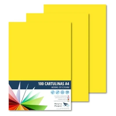 Afbeelding van Raylu Paper® 100 stuks gele kaarten A4 180 g 210 x 297 mm ideaal voor binden, kantoorwerk, tekenen, knutselen, geschikt schoolgebruik (kanariegeel)