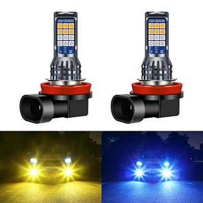 Afbeelding van Yifengshun 2 stuks H8 / H11 led geel + blauw mistlampen, 24SMD 3030 kleuren voor auto voorkant mistlicht dagrijverlichting DRL 12V
