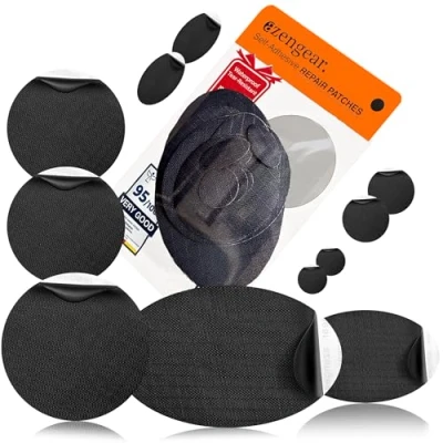 Image de aZengear Patchs de réparation doudoune Prédécoupés, autocollants, imperméables, résistants aux déchirures en nylon pour fixer des trous dans les vêtements, pantalons ski (Noir)