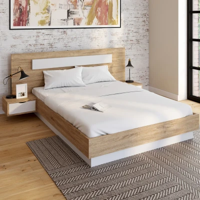 Afbeelding van Tweepersoonsbed SANTA met geïntegreerde nachtkastjes en houten witte lattenbodem 140x190 cm