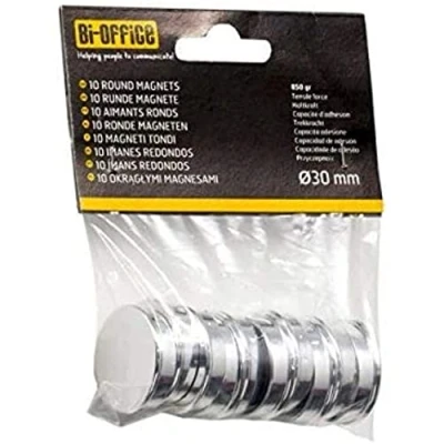 Image de Bi Office Lot de 10 Aimants rond 30 mm Argent