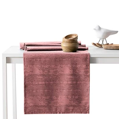 Afbeelding van AmeliaHome Tafelloper 40 x 140 cm, lotuseffect, waterafstotend, slangenhuidpatroon, oudroze Vesta