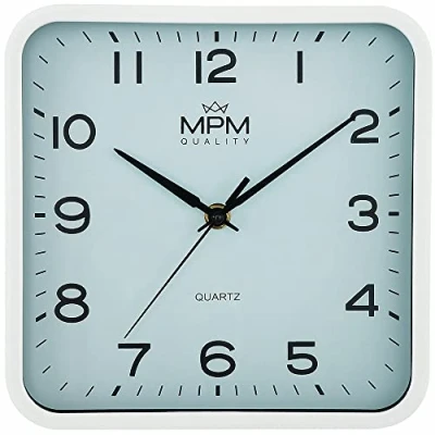 Afbeelding van MPM Quality Vierkante wandklok van kunststof, Arabische cijfers, lichtblauw, kwartsuurwerk, balayage, 220 x 40 mm, moderne klassieker, analoge wandklok, wanddecoratie voor