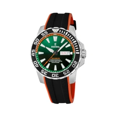Afbeelding van Festina F20662/2 Heren Horloge Mineraalglas Roestvrijstaal/Leer Zilverkleurig Ø 45 mm Quartz Gesp 20 ATM (duiken)