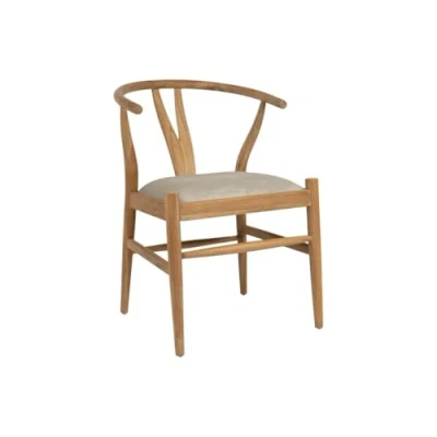 Afbeelding van Vente unique Stoel van teakhout en stof Naturel beige POGIANA L 53 cm x H 77 D 63