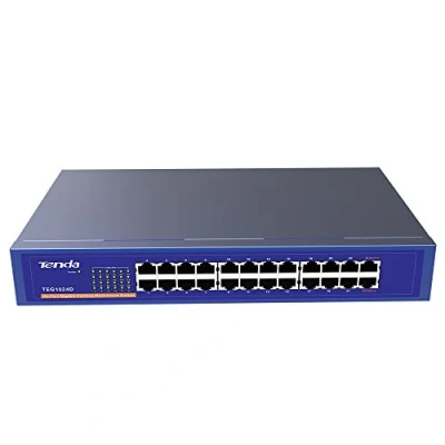 Afbeelding van Tenda TEG1024D Gigabit Ethernet Switch, 24 RJ45 poorten, 48 Gbit/s, 10/100/1000 Mbps, Auto MDI/MDIX, desktop/rackmontage, professionele bliksembeveiliging, onbeheerd, plug &amp; play, metaal