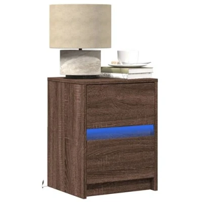 Image de vidaXL Armoires de chevet et lumières LED 2 pcs chêne marron852032