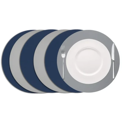 Afbeelding van Cookinglife Placemats Vegan leer Grijs / Blauw dubbelzijdig ø 38 cm 6 Stuks