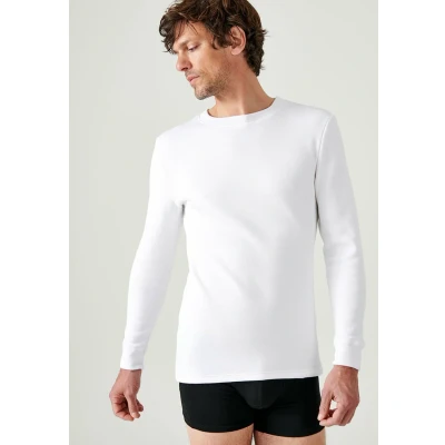 Afbeelding van Damart Thermolactyl T shirt met lange mouwen, geborstelde fleece Heren Wit (118 125) XXL