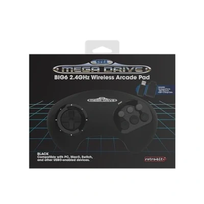 Afbeelding van Retro Bit BIG6 2.4 GHz SEGA Mega Drive Wireless Arcade Controller Pad for Original/Mini, Switch, PC &amp; Mac Black