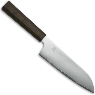 Afbeelding van Yaxell HANA Santoku 16.5cm 3 laags roestvrijstaal met donkerbruin pakka wood heft