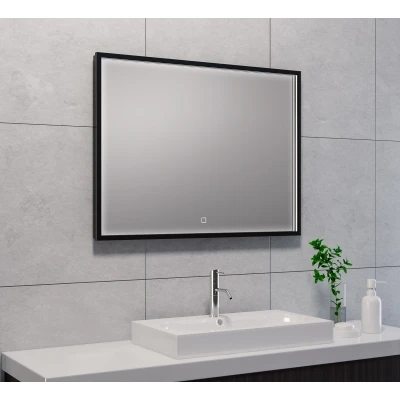 Afbeelding van Wiesbaden Avi spiegel rechthoek met LED, dimbaar en spiegelverwarming 80 x 60 cm mat zwart