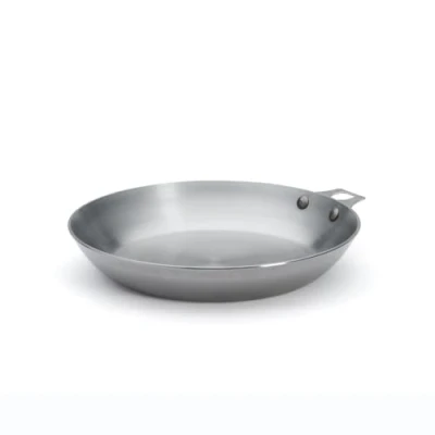 Image de de buyer 5630.28 &#039;mineral b element&#039; poêle ronde revêtue cire d&#039;abeille tôle d&#039;acier blanche avec embase pour queue amovible diamètre 28 cm