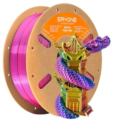 Afbeelding van ERYONE driekleurig PLA zijdedraad, 1,75 mm, FDM 3D printerdraad, 1 kg, maatnauwkeurigheid +/ 0,03 zijde rood, geel en blauw