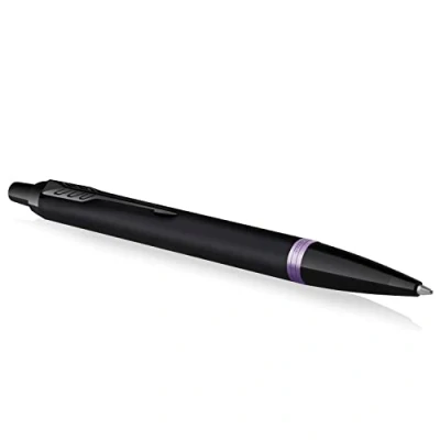 Image de Coffret cadeau Parker IM Vibrant Rings Stylo à bille Bagues améthyste et Recharge bleue pointe moyenne Satin Noir laqué