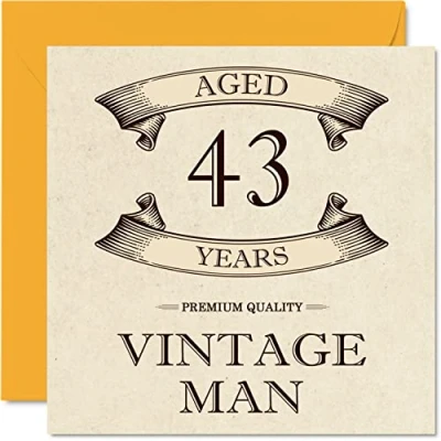 Afbeelding van Vintage verjaardagskaarten voor mannen, 43 jaar, grappige verjaardagskaart collega, vader, echtgenoot, vriend, oom, broer, 145 mm x mm, wenskaart 43e verjaardag