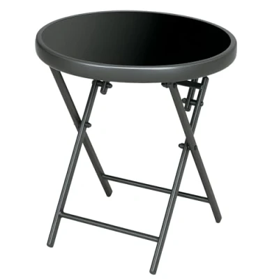 Afbeelding van Outsunny Salontafel, inklapbaar, bijzettafel, tafelblad van gehard glas, frame staal, tuintafel, rond, 45 cm, voor terras, balkon, tuin, zwart