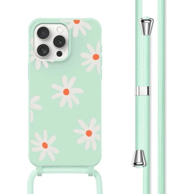 Afbeelding van imoshion hoesje Geschikt voor iPhone 15 Pro met koord Siliconen design Meerkleurig / Green Flower Distance