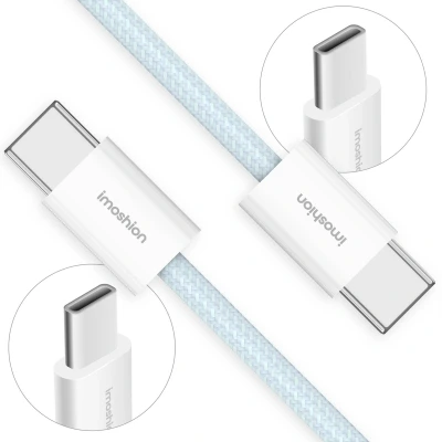 Afbeelding van iMoshion Kabel USB C naar 2 meter 60W Snellader &amp; Datasynchronisatie Oplaadkabel Nylon Blauw