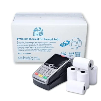 Afbeelding van Double Dragon, 10 rollen hoogwaardig thermisch papier 57 x 40 mm voor PDQ, POS, EPOS creditcards