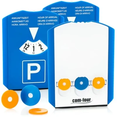 Afbeelding van COM FOUR® 3 x parkeerschijf met ijskrabber, rubberen lip en winkelwagentjes kunststof parkeermeter (03 stuks chip)