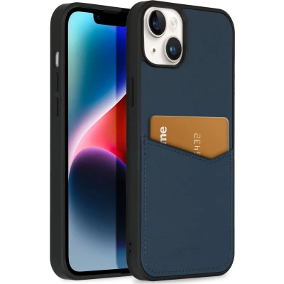 Afbeelding van Accezz Hoesje Geschikt voor iPhone 14 Plus Met Pasjeshouder Premium Leather Card Slot Backcover Donkerblauw