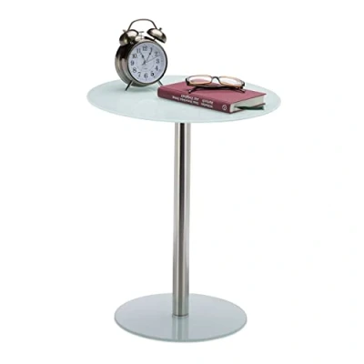 Afbeelding van bijzettafel 53 x 43 cm glas rvs salontafel rond modern woonkamer