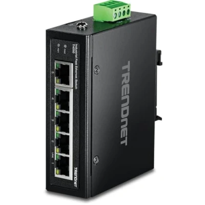 Image de TRENDnet TI E50 Commutateur non géré 5 x 10/100 Montage sur rail DIN fixation murale Tension CC