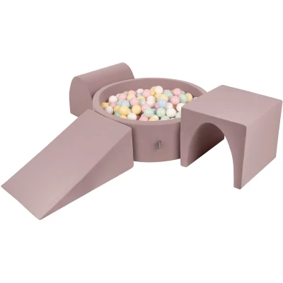 Afbeelding van KiddyMoon Foam speeltuin PPZP OK30D 124 met ballen heather: pastelblauw pastelgeel wit mint poederroze 200 zwembad/club L/court/tunnel
