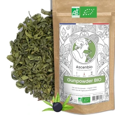 Afbeelding van Ascenbio ✿ Biologische groene thee Gunpowder 180 g los Bereid en verpakt in Frankrijk Biologisch afbreekbare verpakking