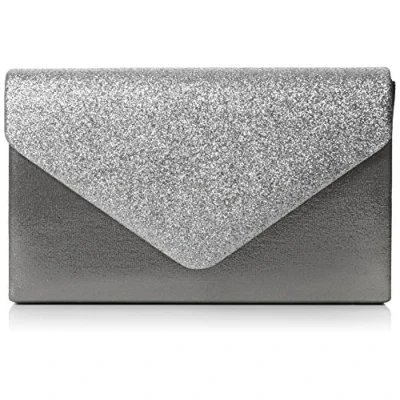 Afbeelding van SwankySwans Kelly Glitter Envelope Clutch Bag Party Prom Damestas (2 stuks), zilver.