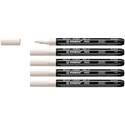 Afbeelding van STABILO FREE Acryl Marker T100 Ronde Punt 1 2 mm Wit Doos 5 stuks
