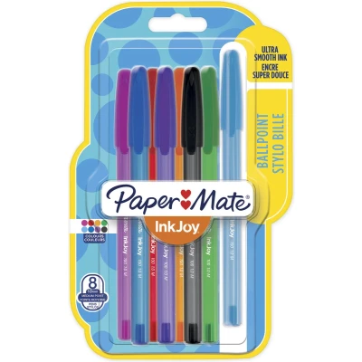 Afbeelding van Paper Mate InkJoy 100ST balpennen Medium Punt (1,0 mm) Diverse vrolijke kleuren 8 stuks
